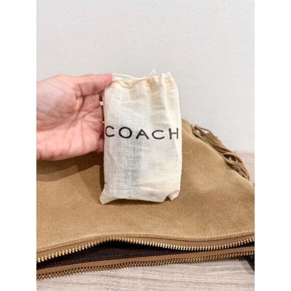 Coach Brooklyn 39 Suede Fringe Trim Shoulder Handbag Beige - Picture 12 of 13